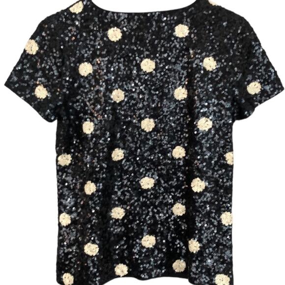 J.Crew Sequin Polka Dot Top Short sleeve polka dot top black white sequins XS - Picture 4 of 5